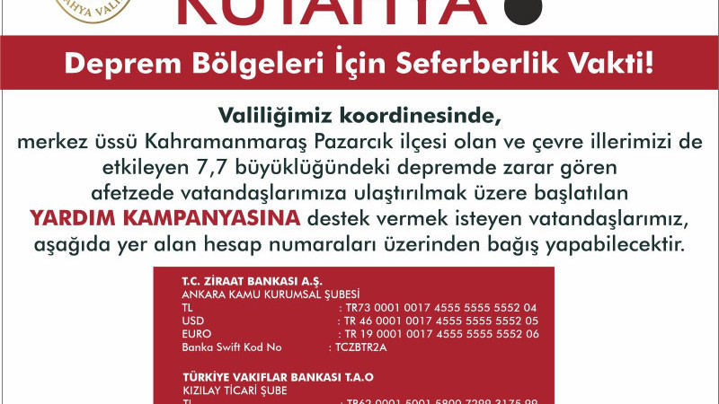 Kütahya’dan Deprem Bölgesine Yapılan Yardımlar